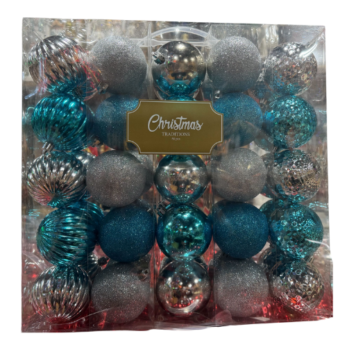 70mm Blue & Silver Shatterproof Balls - Set of 50