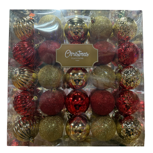 70mm Red & Gold Shatterproof Balls - Set of 50