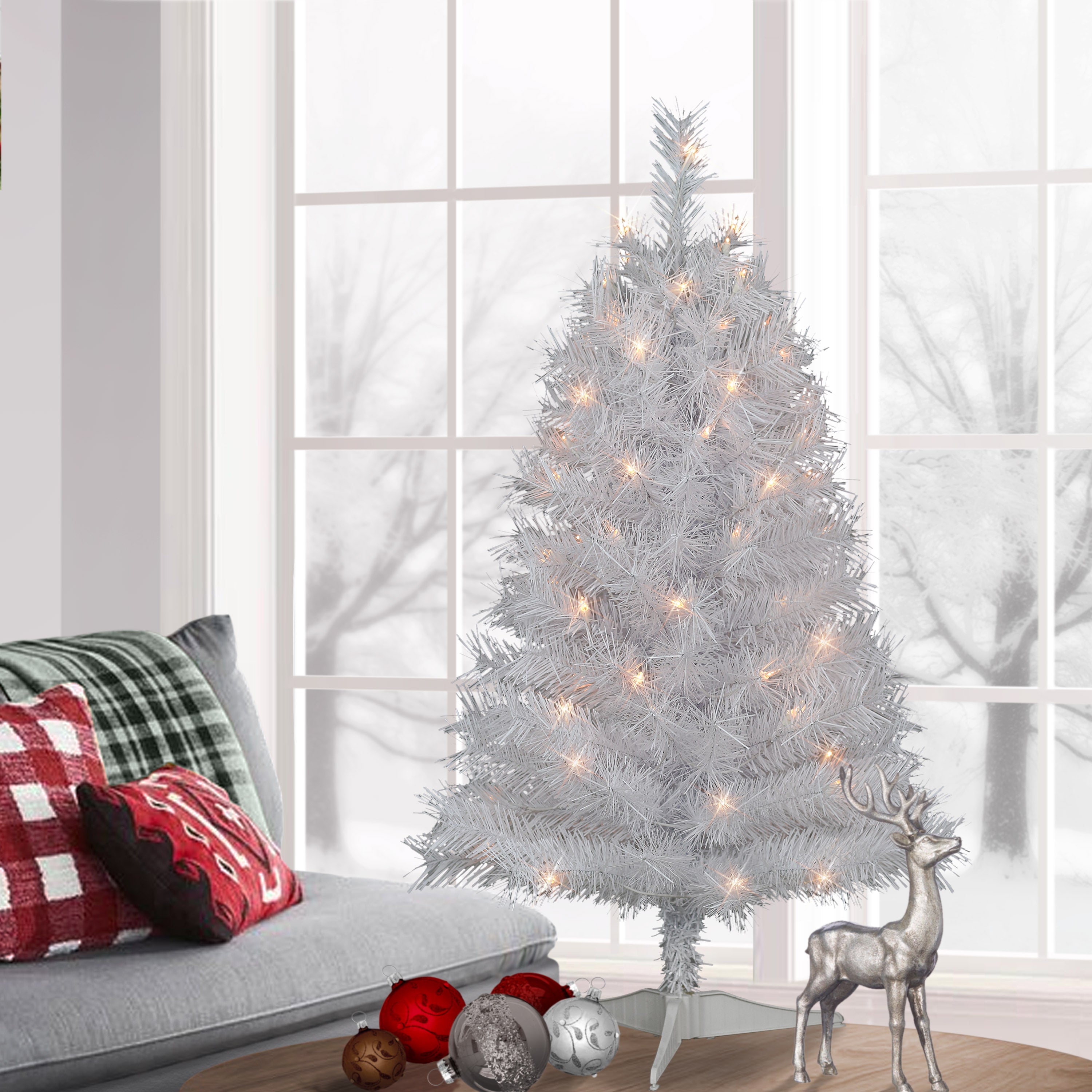 3ft Pre-Lit White Snow Ridge Aritificial Fir Tree