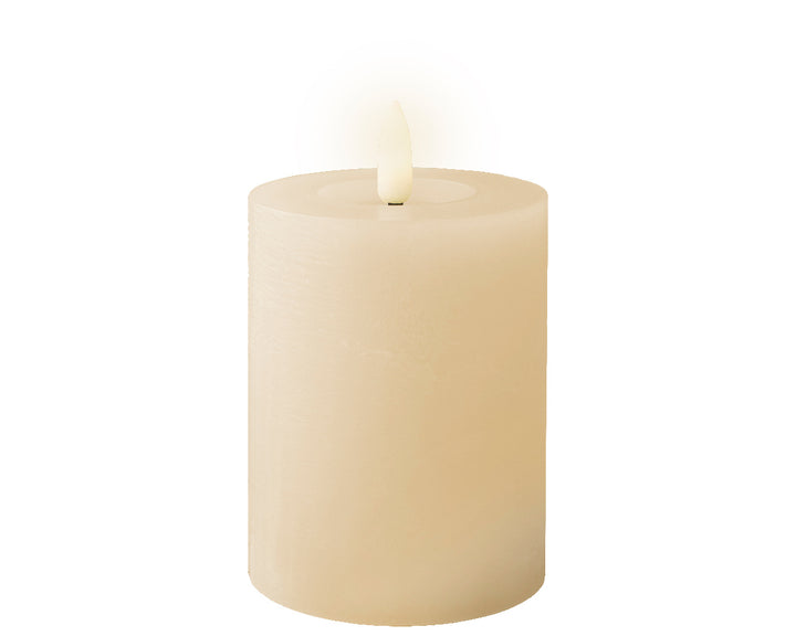 Lumineo 4.5"(H) x  2.75"(D) LED Ivory Wax Candle with Flickering Flame, B/O # 486772