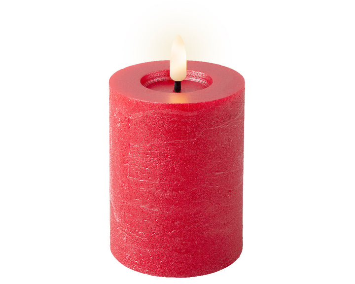 Lumineo 4.5"(H) x 2.75"(D) LED Red Wax Candle with Flickering Flame, B/O # 487340