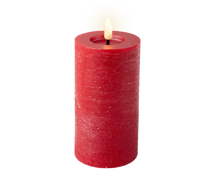 Lumineo 6"(H) x 2.75"(D) LED Red Wax Candle with Flickering Flame, B/O # 487341