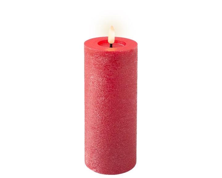 Lumineo 7.5"(H) x 2.75"(D) LED Red Wax Candle with Flickering Flame, B/O