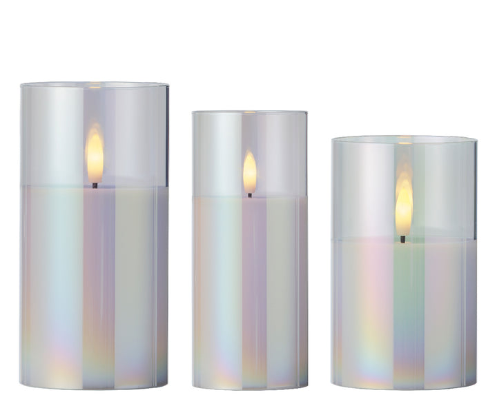 Lumineo 5-7"(H) x 3"(D) LED Wax Candle with Flickering Flame, B/O - Set of 3 # 487543