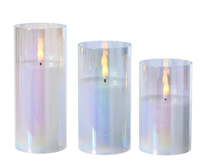 Lumineo 5-7"(H) x 4"(D) LED Candle with Flickering Flame, B/O - Set of 3 # 487547