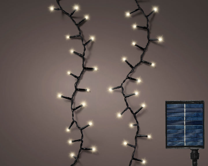 Lumineo 36ft x 500 LED Solar Compact Twinkling 8-Function String Lights in Warm White/Black Wire # 496273