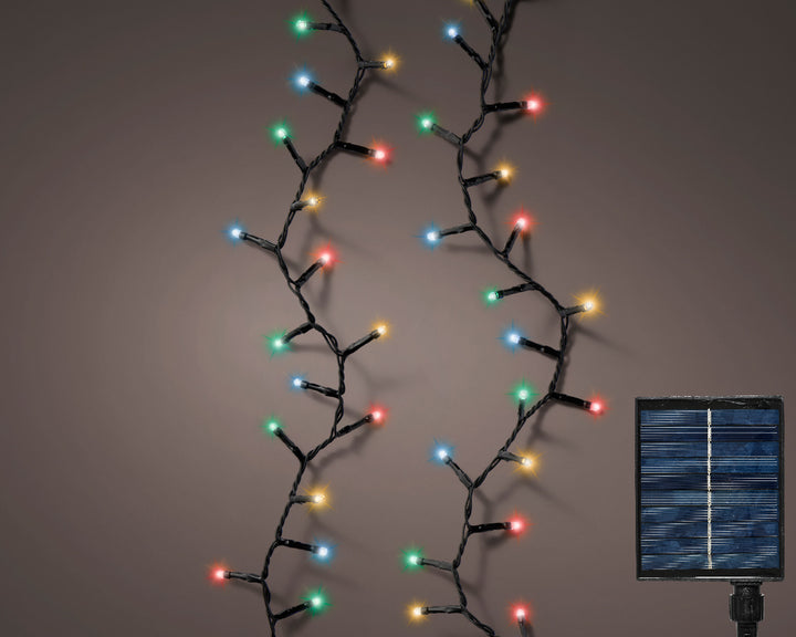 Lumineo 36ft x 500 LED Solar Compact Twinkling 8-Function String Lights in Multi Color/Black Wire # 496275