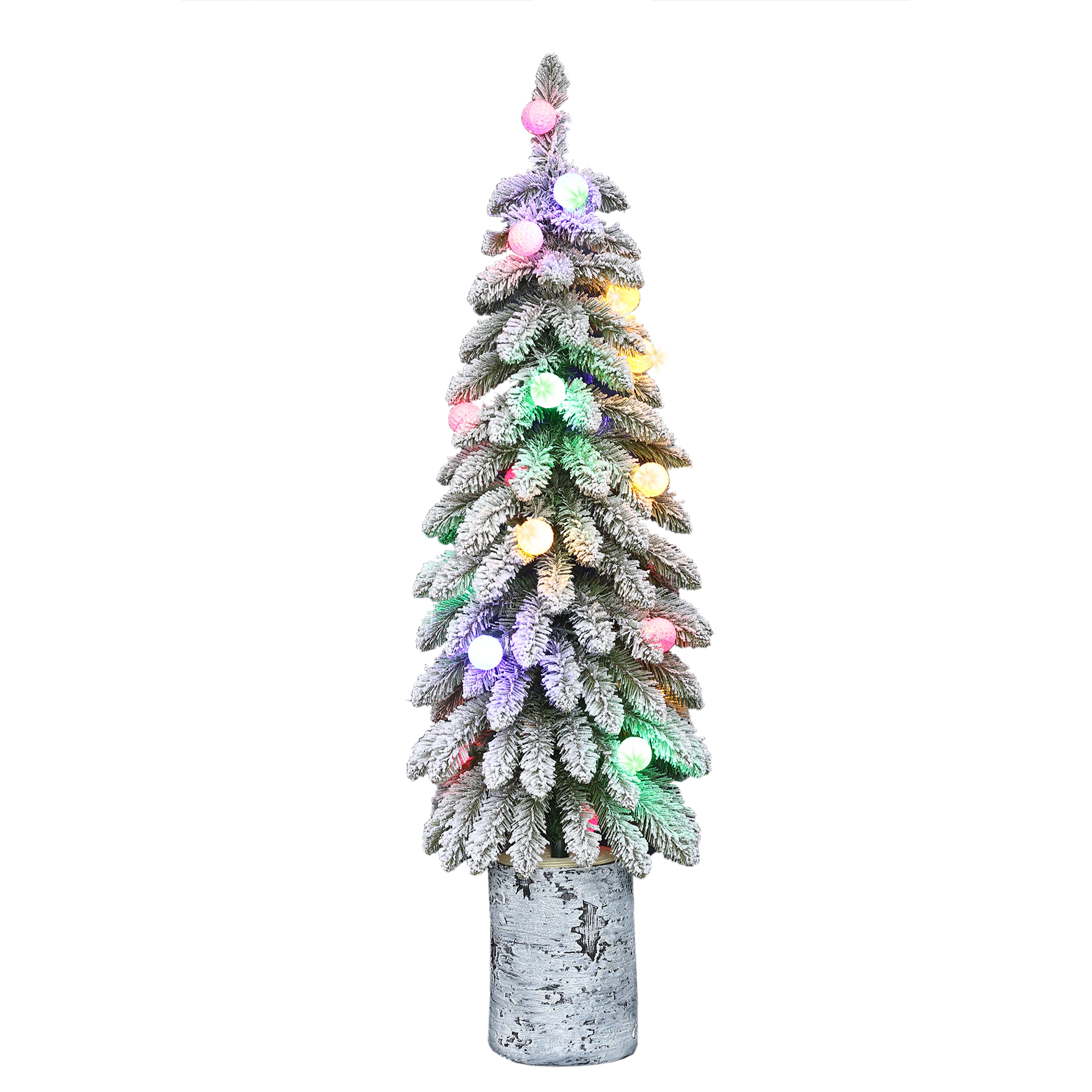 4 ft Pre-Lit Potted Flocked Alpine Artificial Christmas Tree with 20 Dual Color LED Lights UL Adapter Green APFA-ST40G40LD02