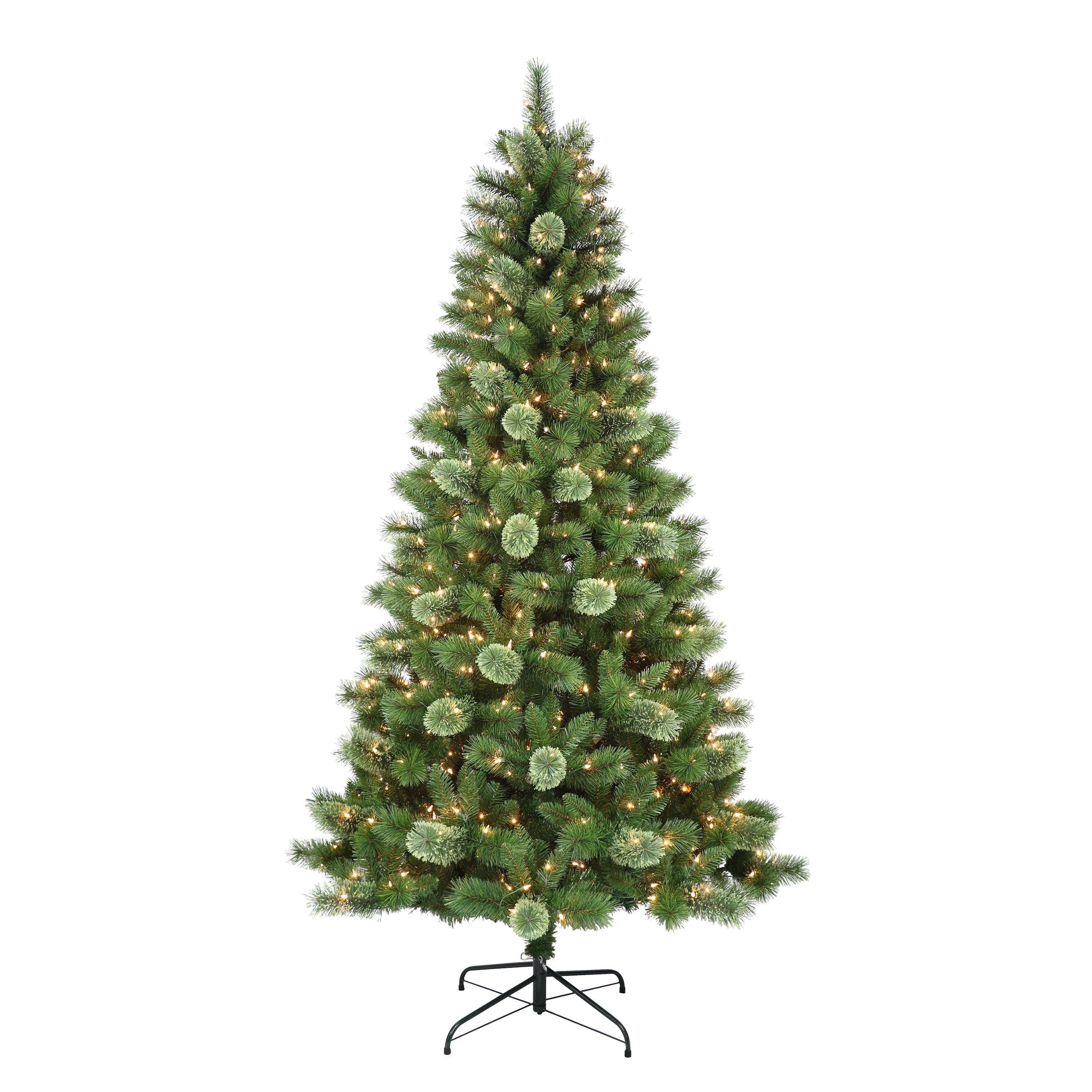 7.5 ft Pre-Lit Western Pine Artificial Christmas Tree with 600 UL Clear Lights Metal Stand Green WEPA-T75C6