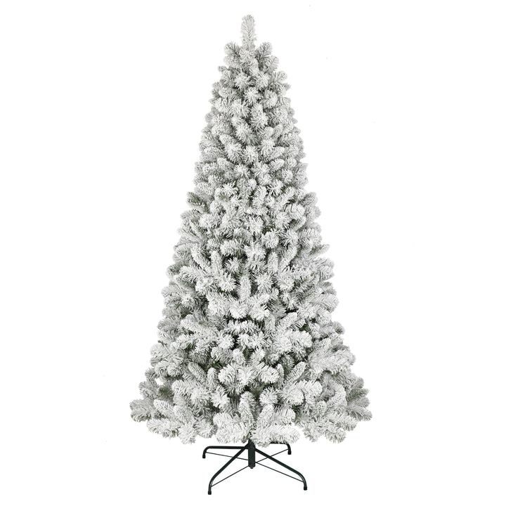 7.5 ft Flocked Virginia Pine Artificial Christmas Tree with Metal Stand Green 0998A-TF75