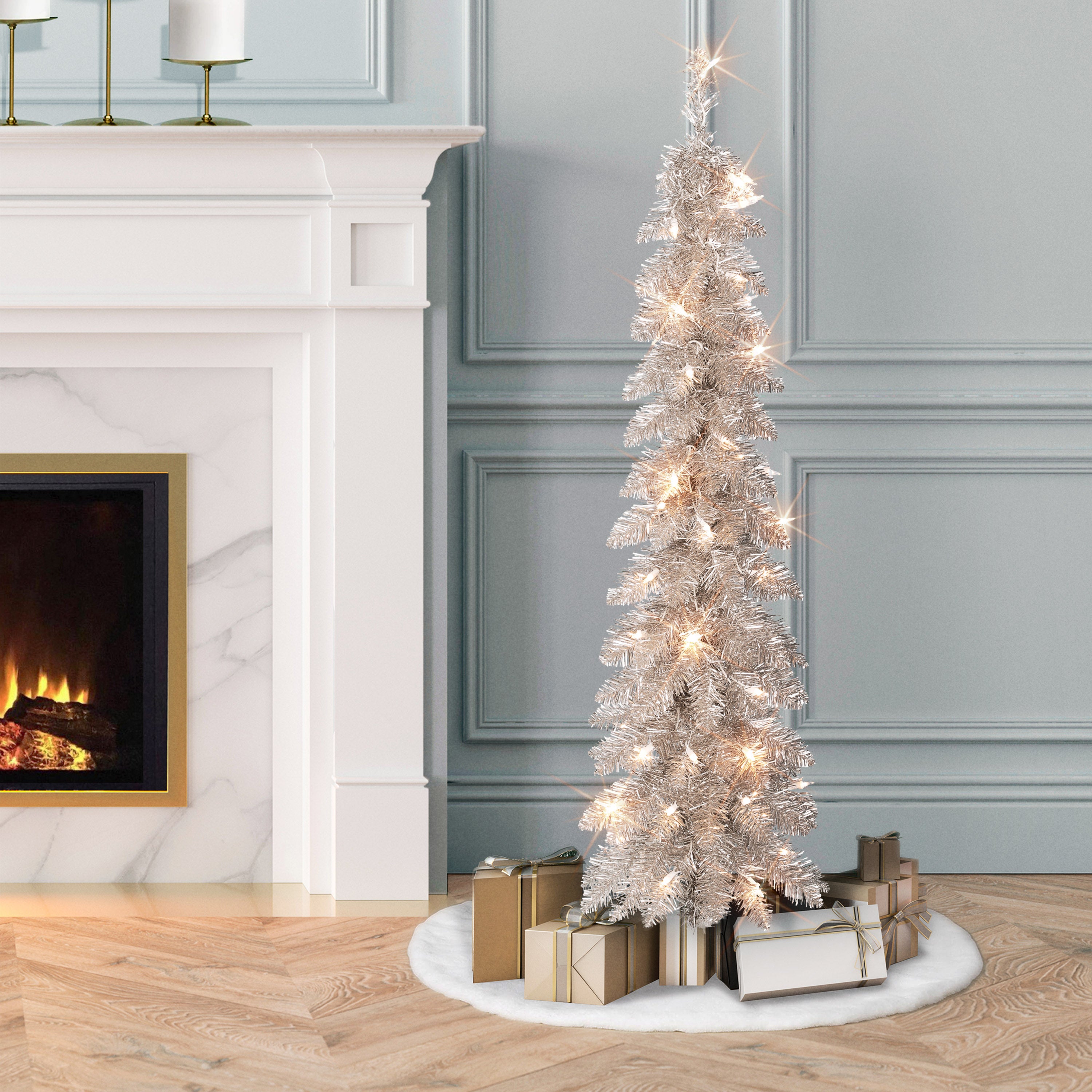 4ft Pre-Lit Rose Gold Alpine Pencil Tree