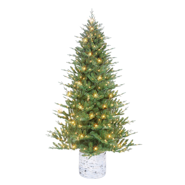 6.5 ft Pre-lit Potted Tree 1186 Tips 350 UL Listed Clear Lights Birch wood-look base 1824A-ST65C350