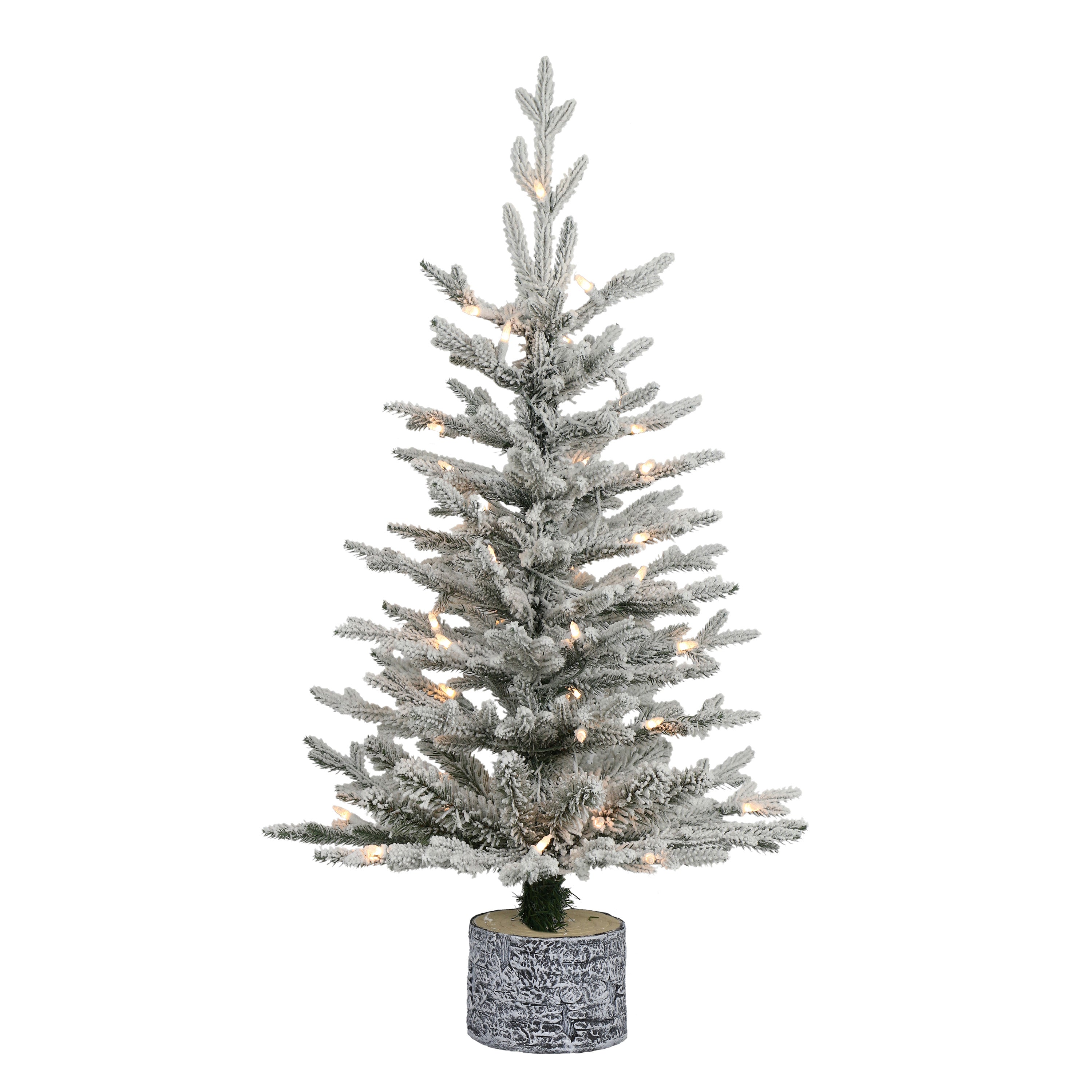 3 ft Pre-Lit Potted Flocked Arctic Fir Artificial Christmas Tree with 40 Warm White LED Lights UL Adapter Green PTO9760A-3LW40