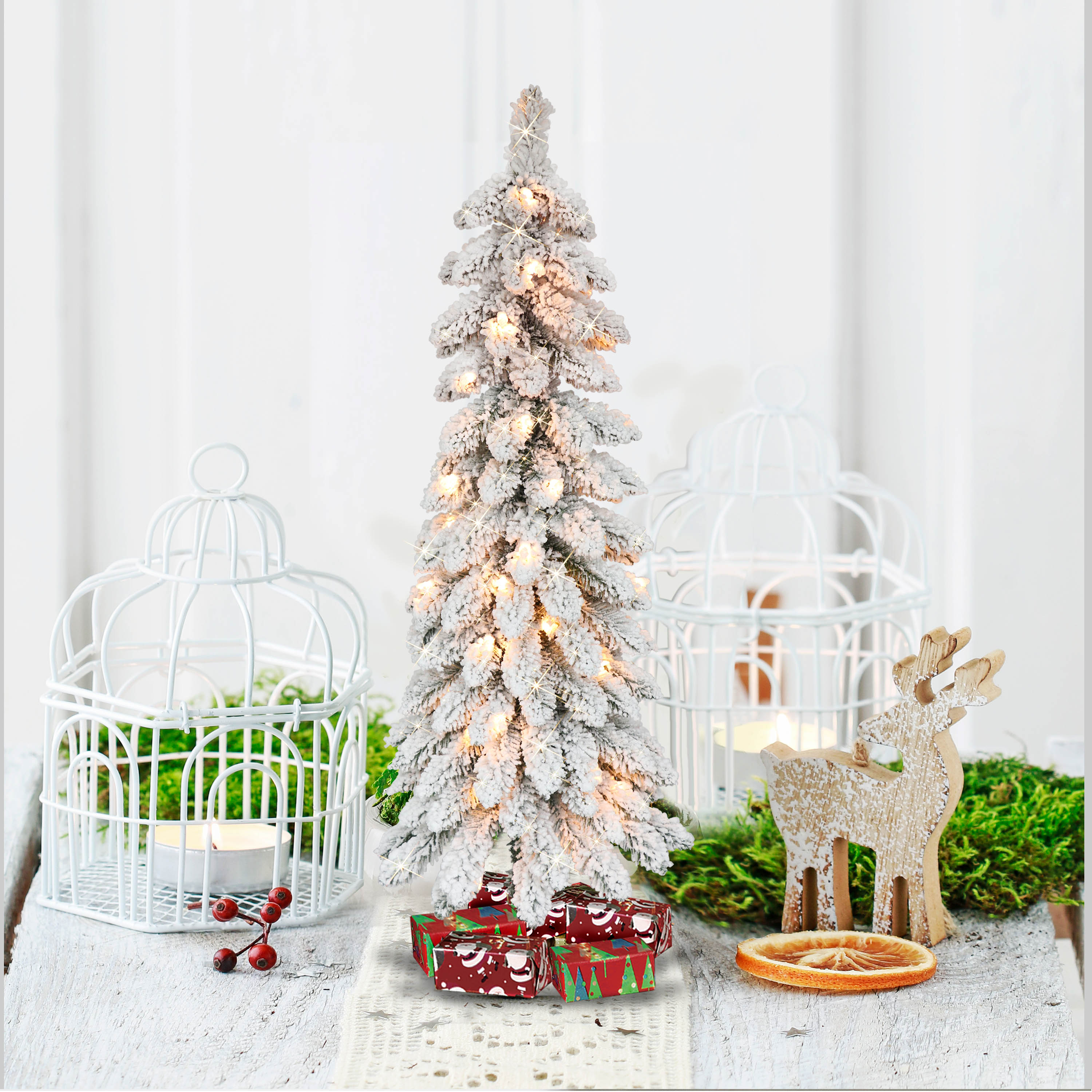 4ft Pre-Lit Flocked Alpine Pencil Christmas Tree