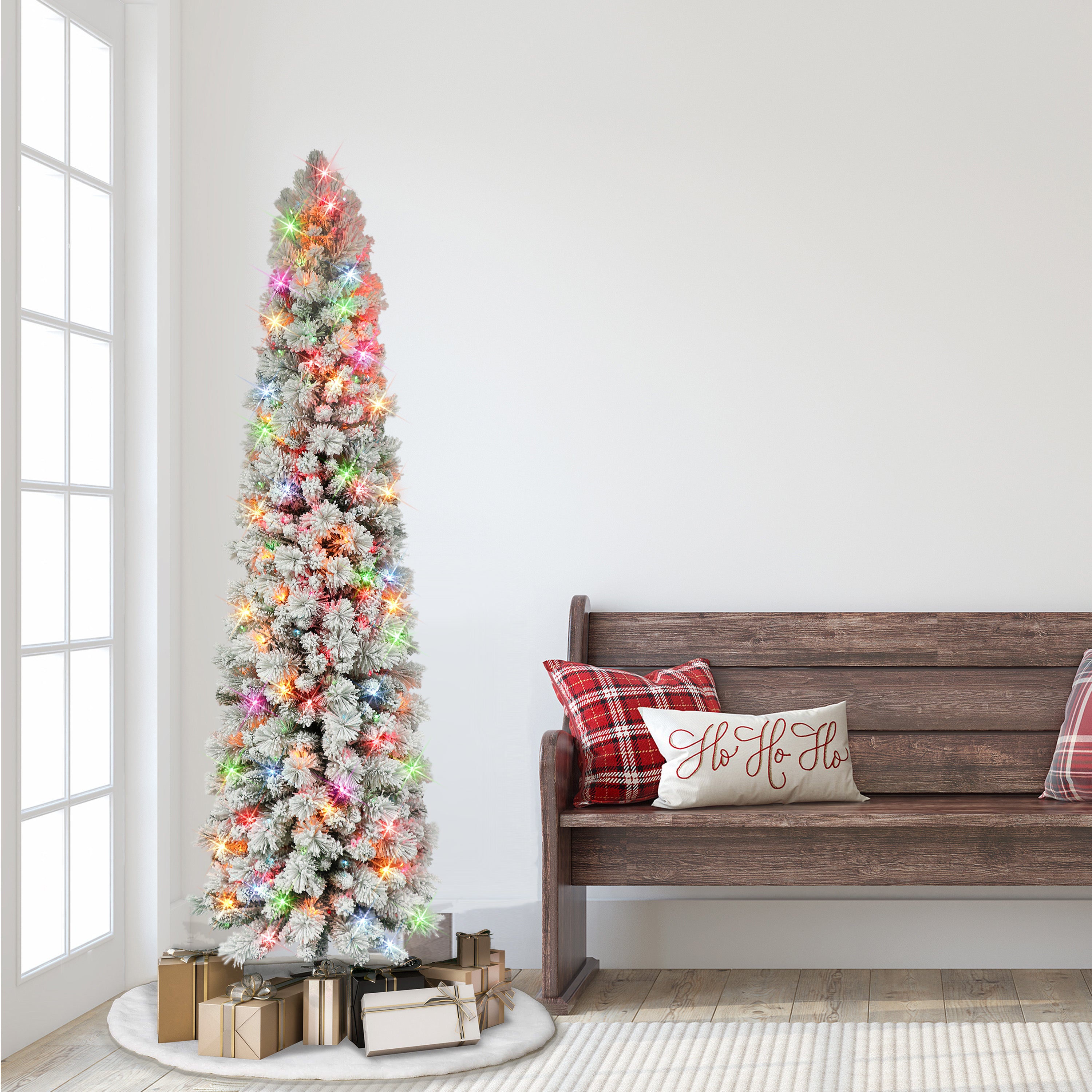 6.5ft Pre-lit Flocked Portland Pine Pencil Christmas Tree