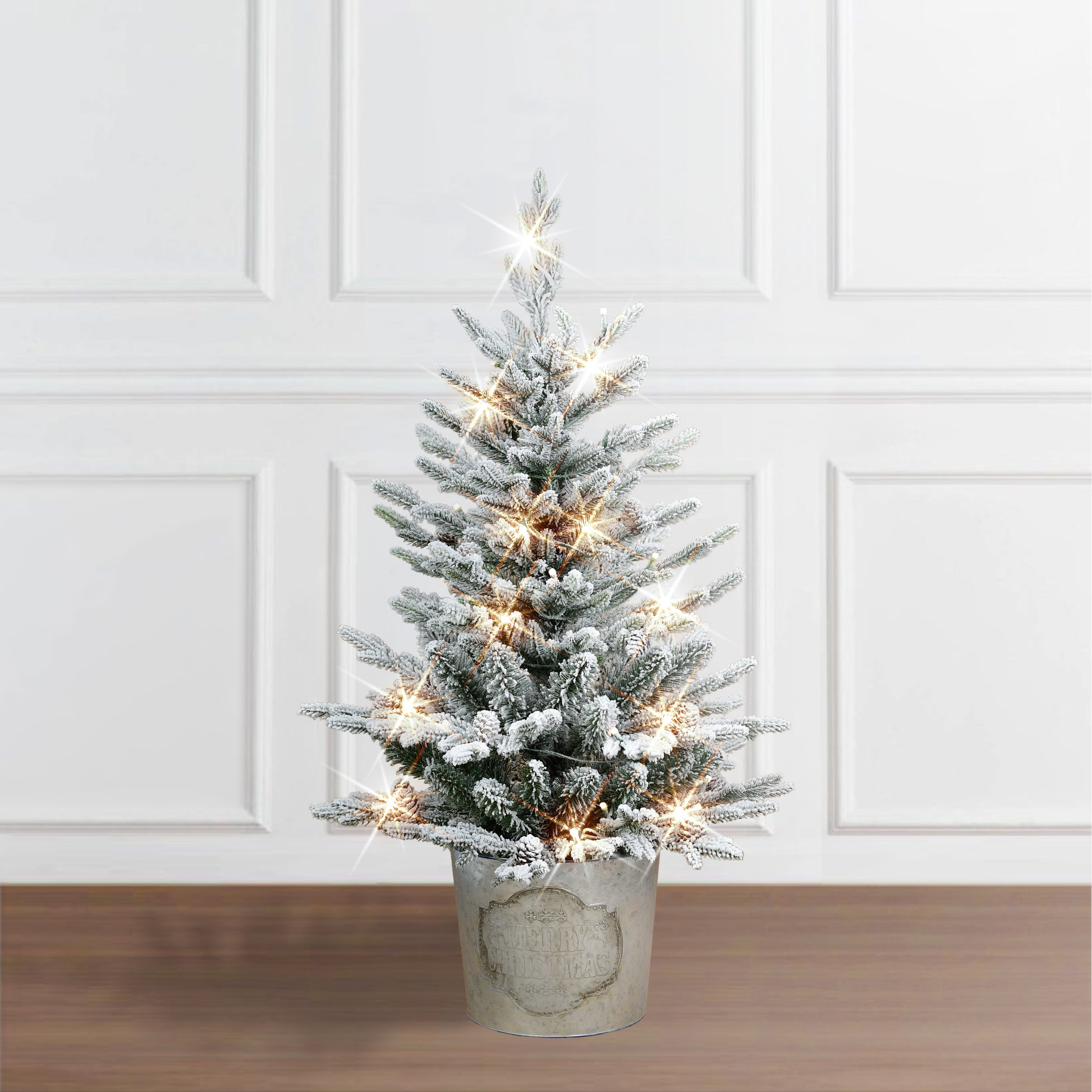 3ft Pre-Lit Potted Flocked Tree
