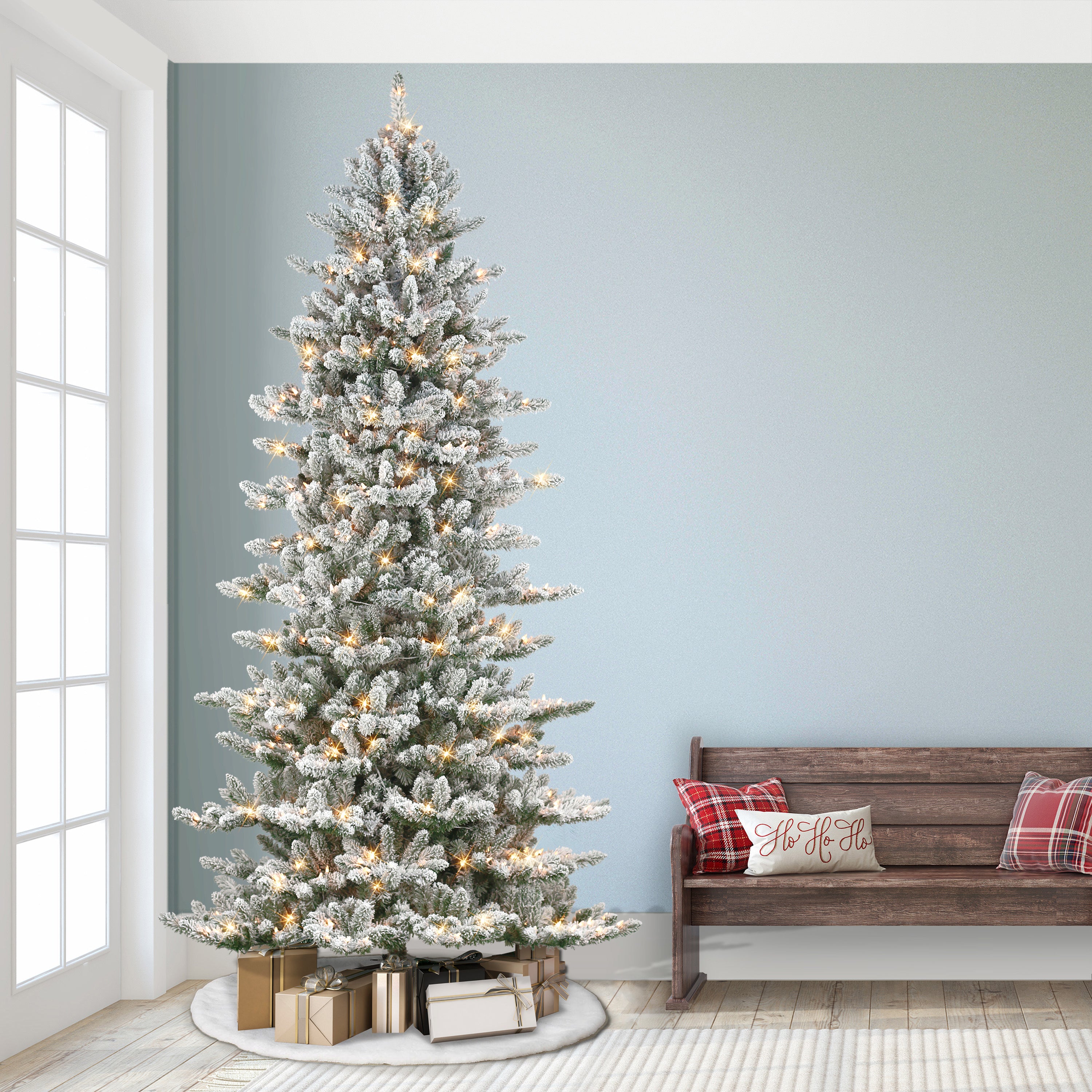 9ft Pre-Lit Slim Flocked Royal Majestic Spruce Tree