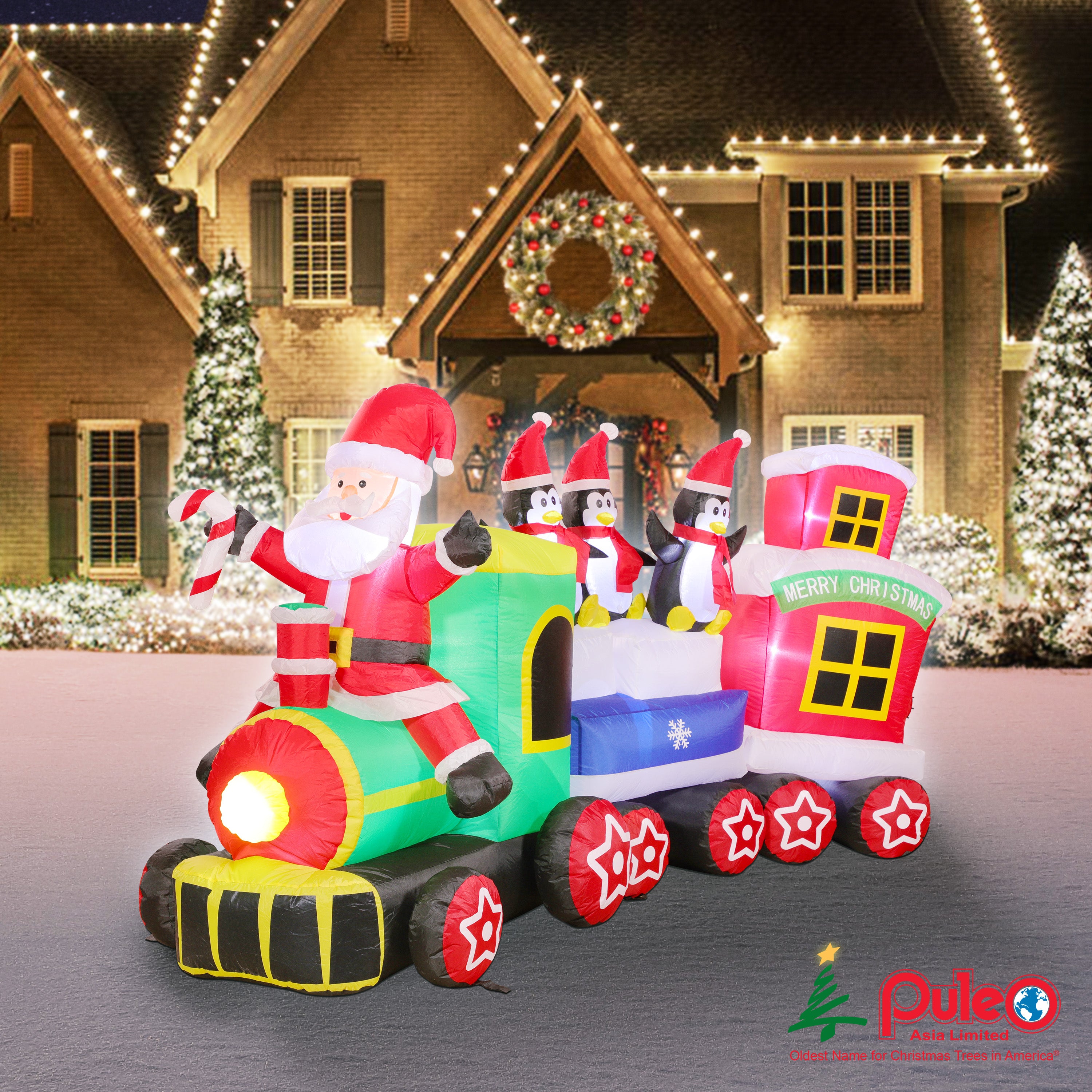 7ft Lighted Blow-Up Inflatable Santa Train