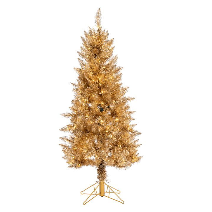 Sterling Sleek 5 Foot Gold Slim Christmas Tree with Warm White LED Lights