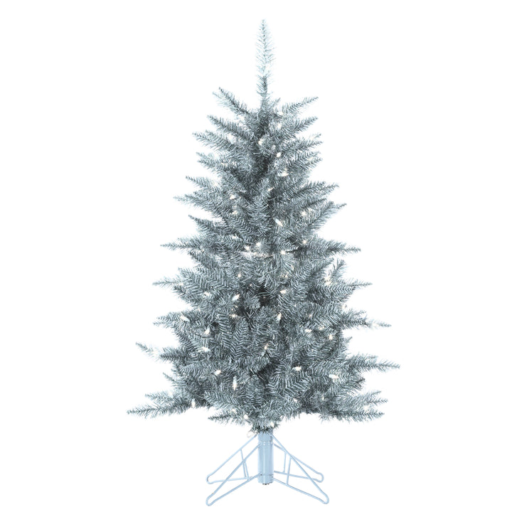 Sterling Elegant 5 Foot Slim Silver Tinsel Tree with Warm White LED Lights