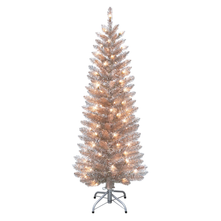 4.5 ft Pre-Lit Rose Gold Tinsel Artificial Tree 2642A-STRG45C07