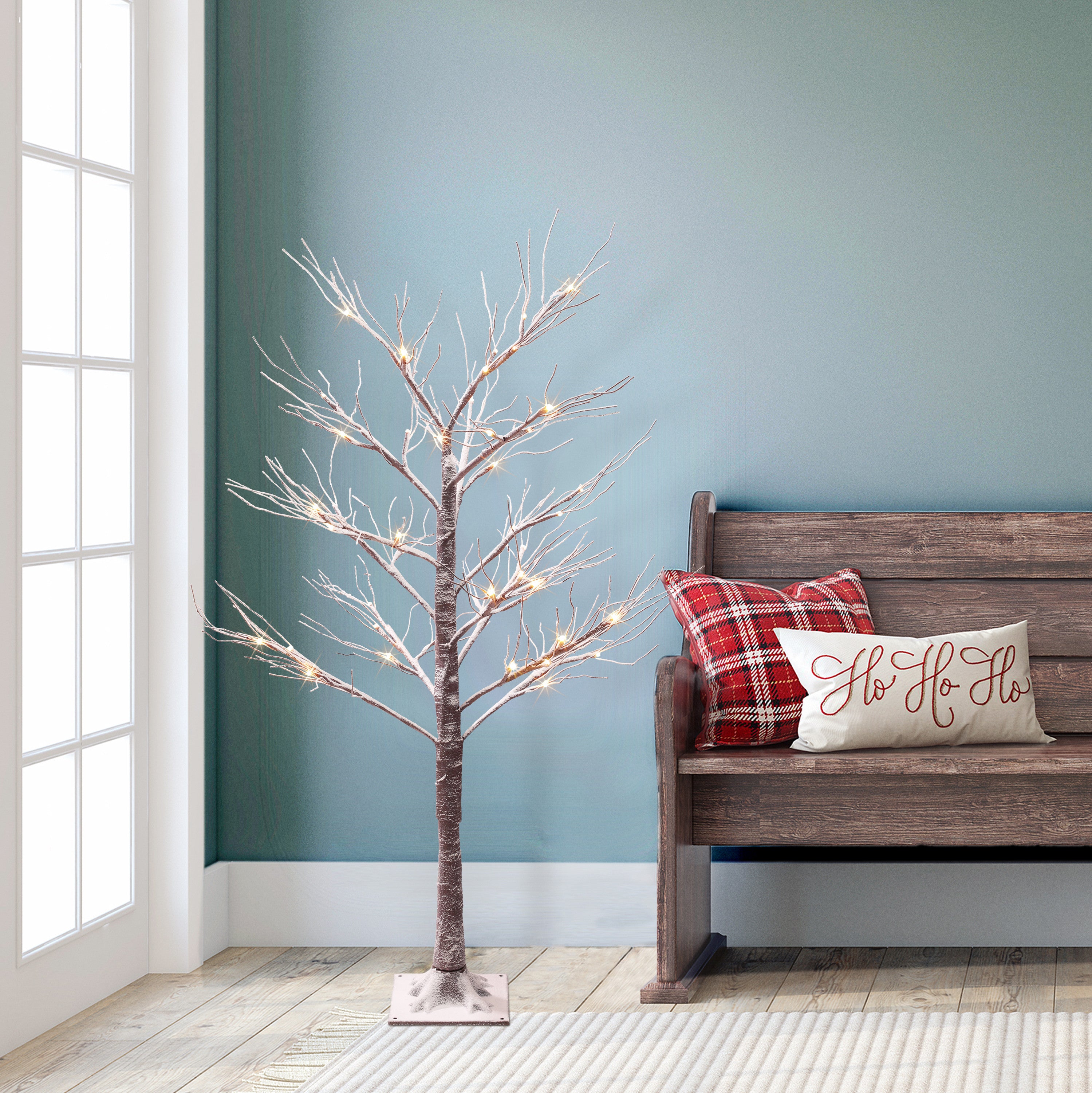 4ft Pre-Lit Flocked Brown Twig Tree