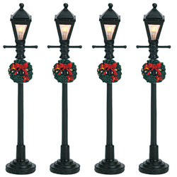LEMAX Gas Lantern Street Lamp, set of 4, Battery Operated (4.5V) #64498