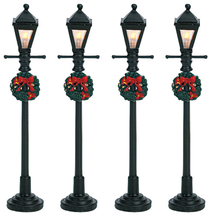 LEMAX Gas Lantern Street Lamp, set of 4, Battery Operated (4.5V) #64498