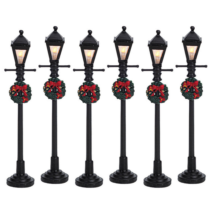 LEMAX Gas Lantern Street Lamp, set of 6, Battery Operated (4.5V) #64499