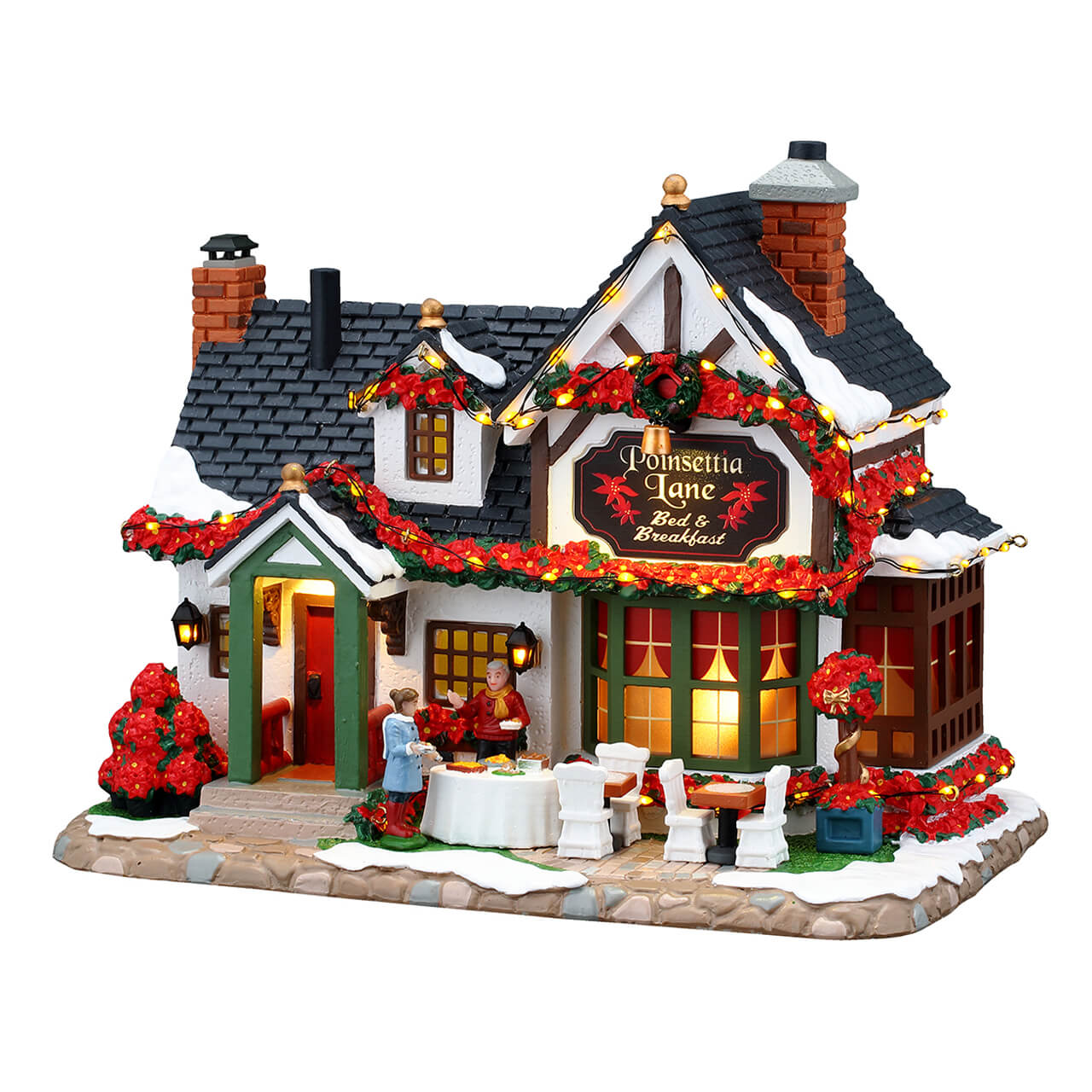 LEMAX Poinsettia Lane Bed & Breakfast, Battery-Operated (4.5V) #65525