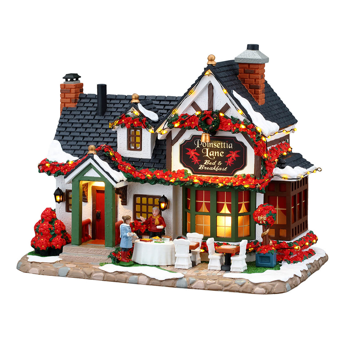 LEMAX Poinsettia Lane Bed & Breakfast, Battery-Operated (4.5V) #65525