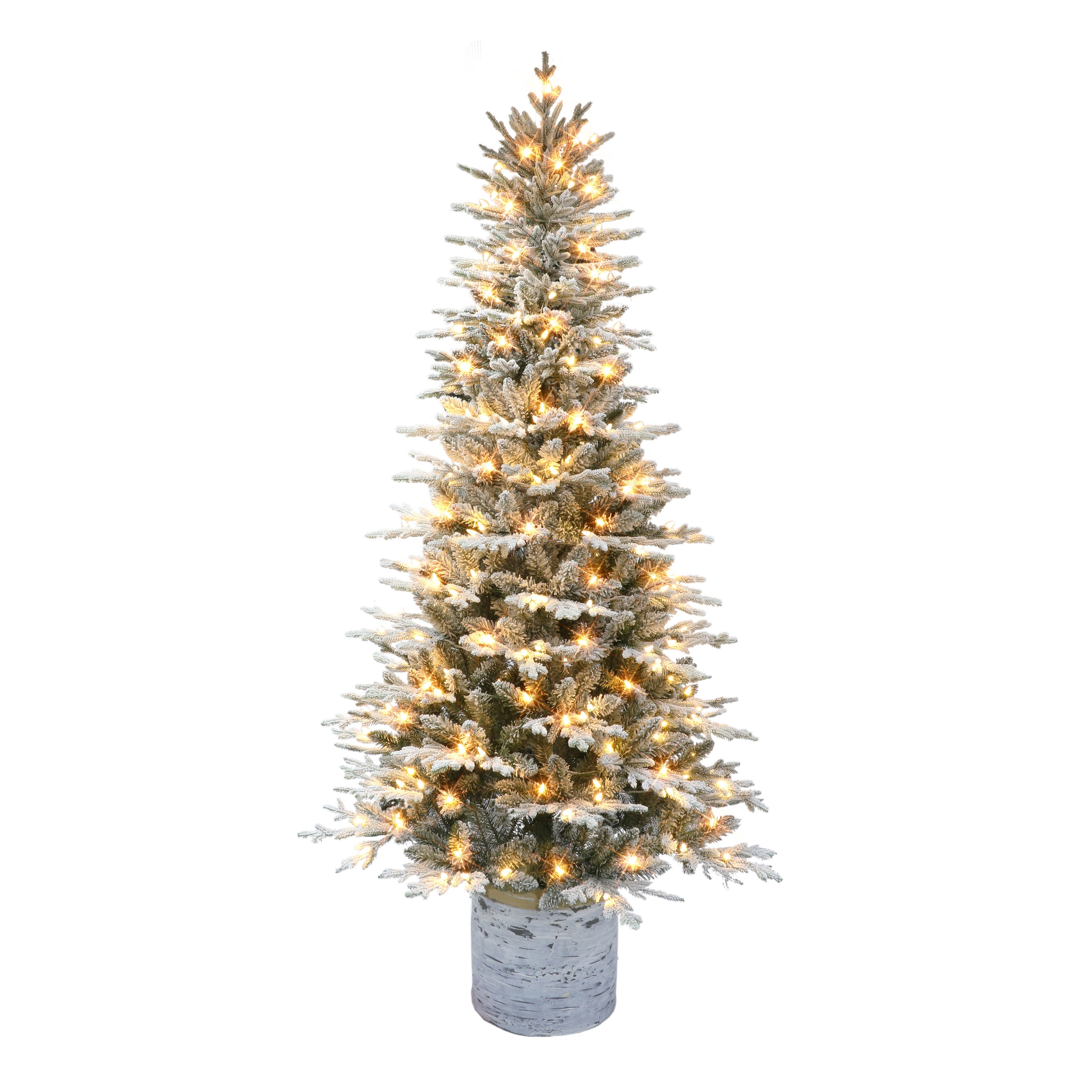 7.5 ft Pre-lit Potted Flocked Arctic Fir Artificial Christmas Tree with 250 Warm White LED Lights UL Adaptor PTFA-75LW250