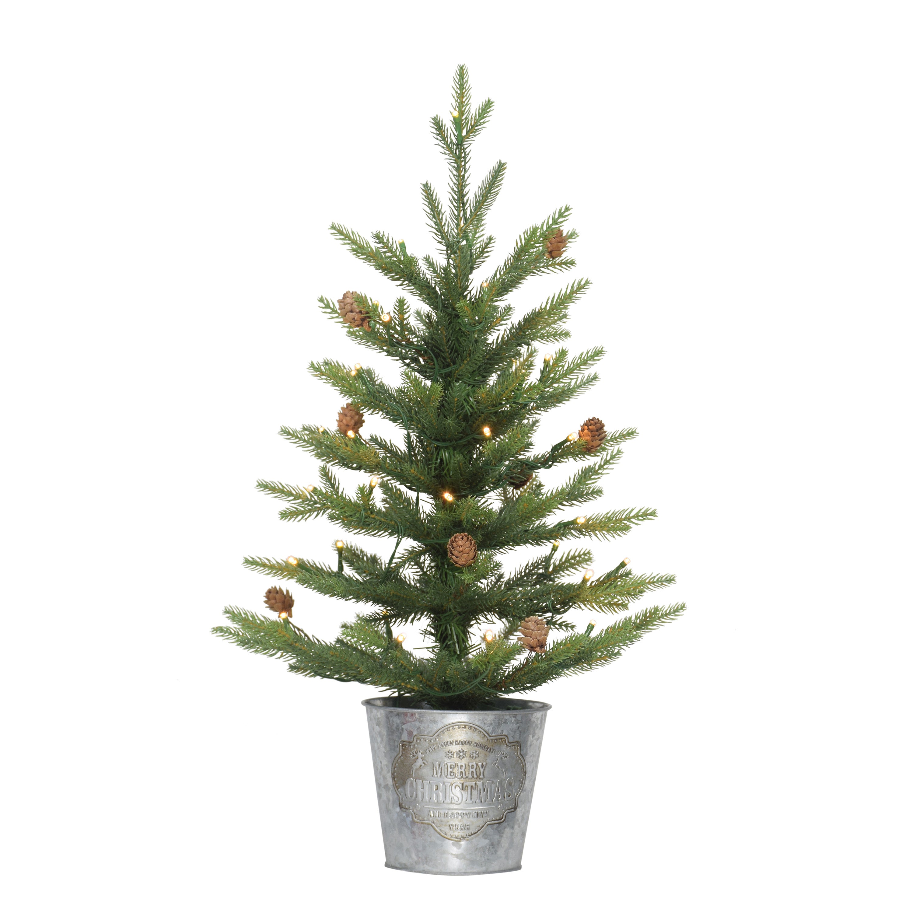 2 ft Pre-Lit Tabletop Artificial Christmas Tree with 35 B/O Warm White LED Lights in Pot Green 1832-ST20LW035A-BO