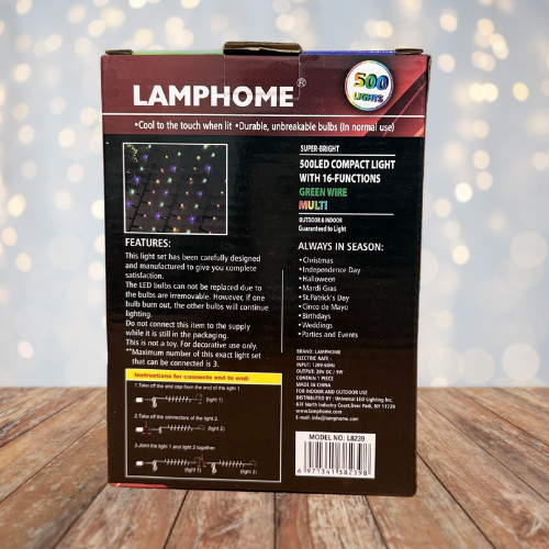 36FT 500L LED Compact Light, with 10-Functions, Green Wire, Multi