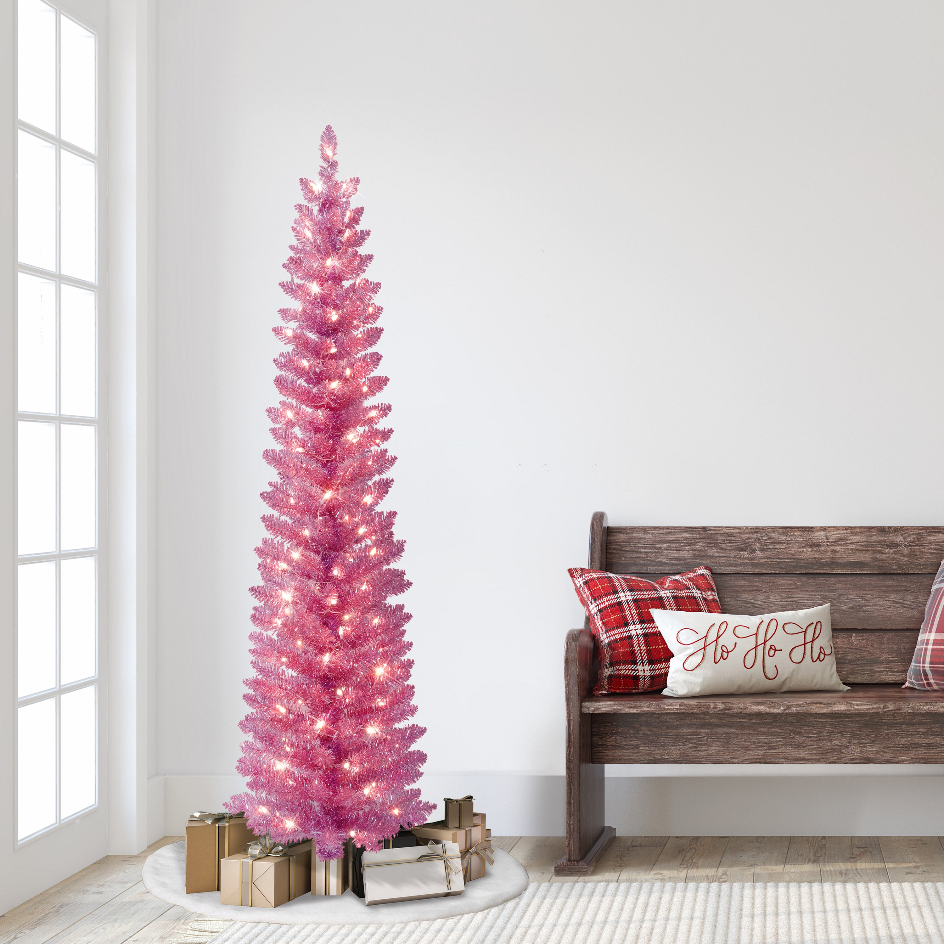 6ft Pre-Lit Pink Tinsel Tree