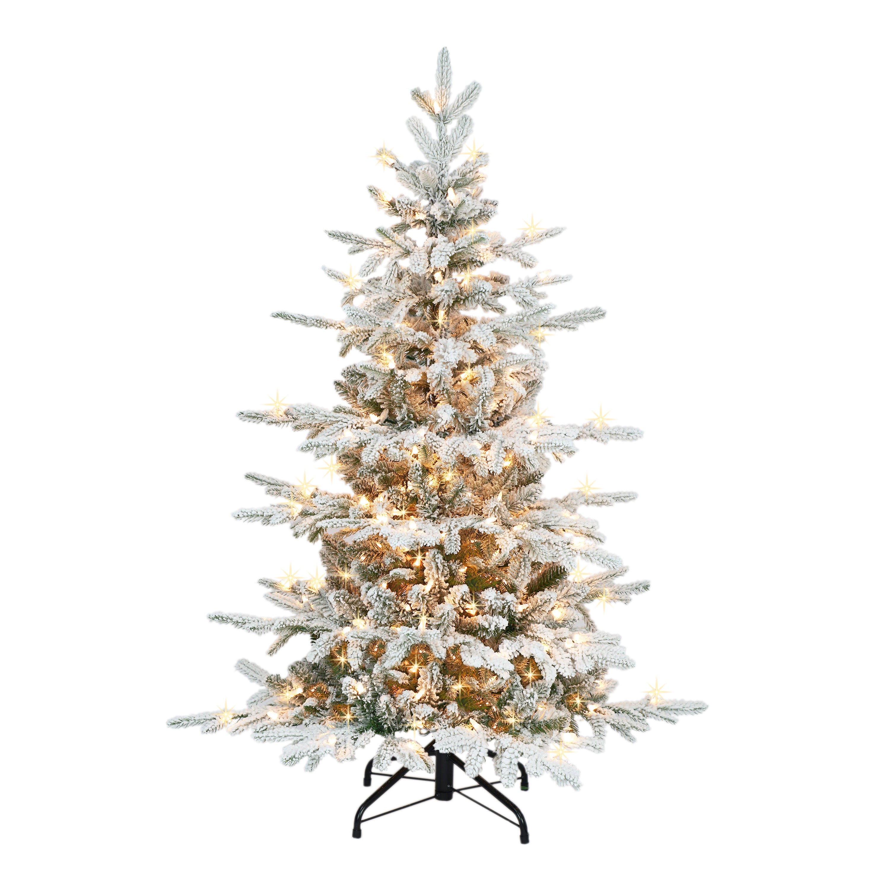 4.5 ft Pre-lit Flocked Utah Fir Artificial Christmas Tree with 250 UL Clear Lights Metal Stand Green UTFA-T45C25