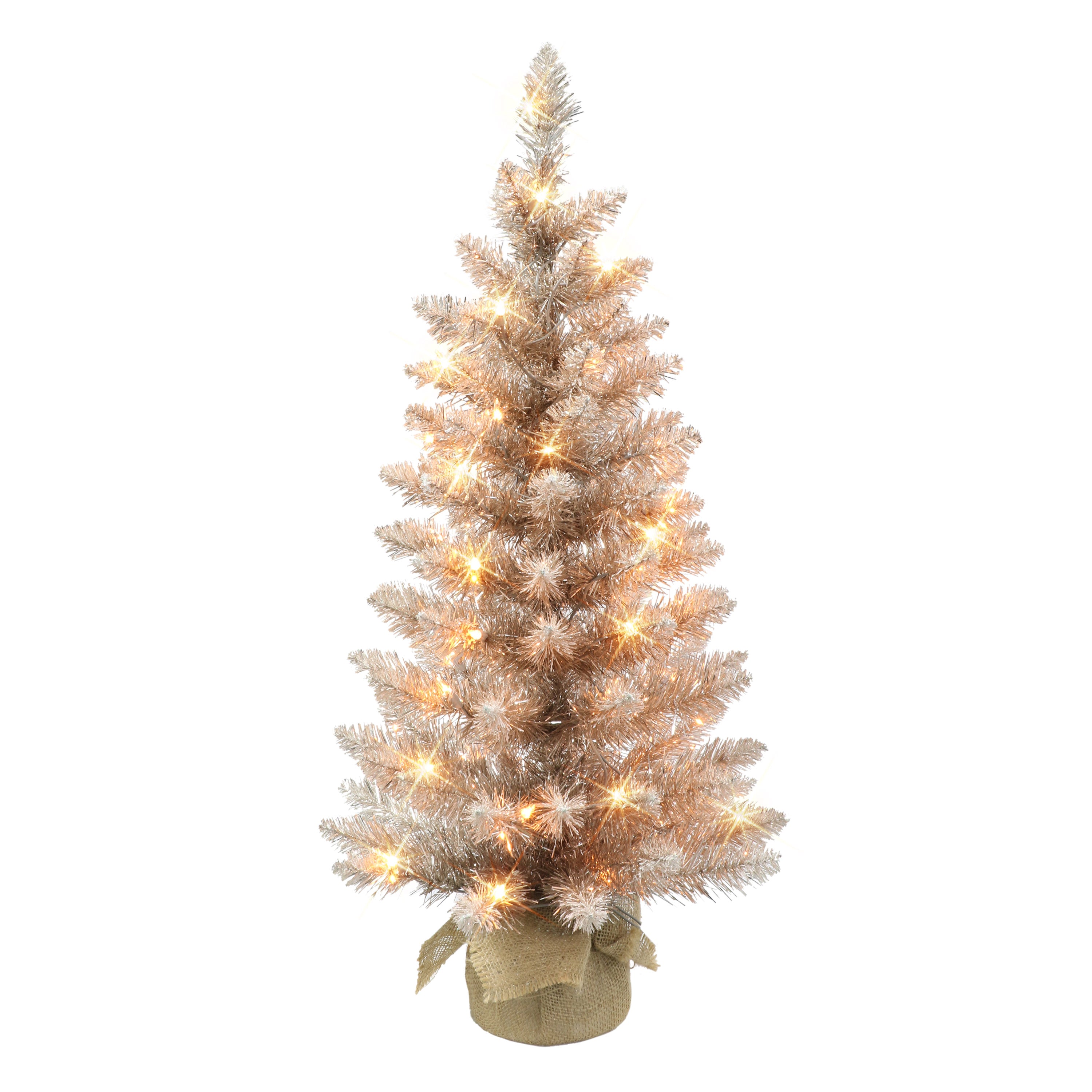 3 ft Pre-lit Rose Gold Artificial Christmas Tree with 50 UL Clear Lights Burlap Sac Base ST9612A-30C05-RG