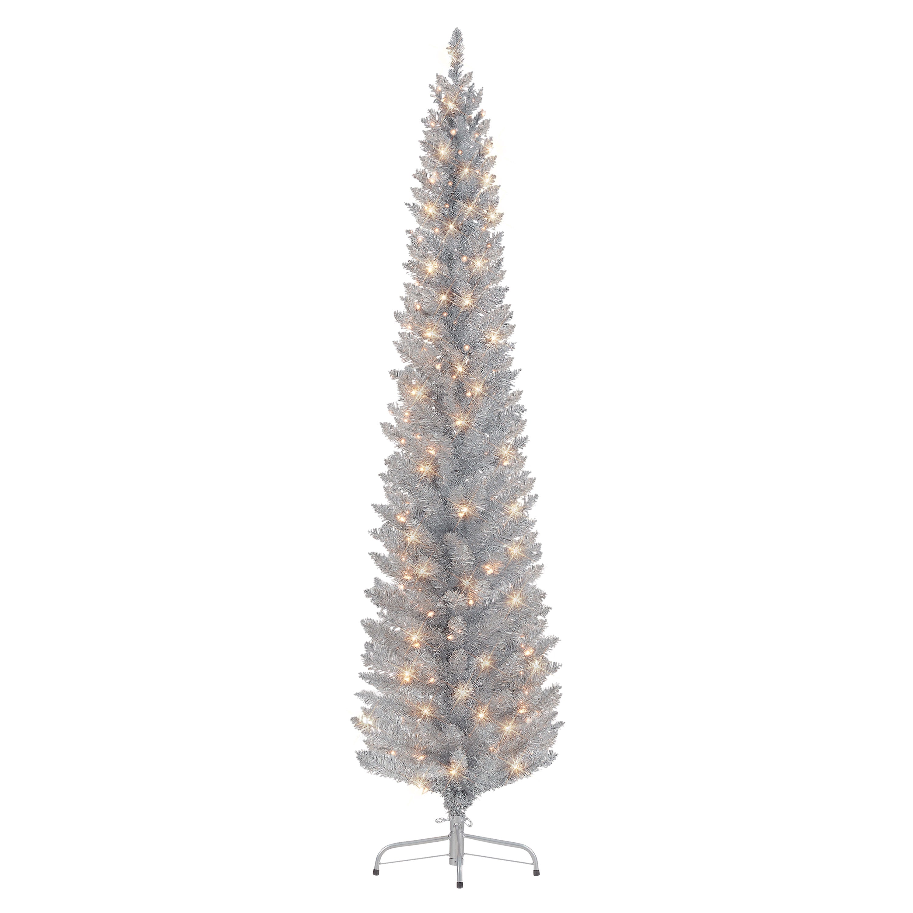 7 ft Pre-Lit Silver Tinsel Artificial Tree 2642A-STSV70C150