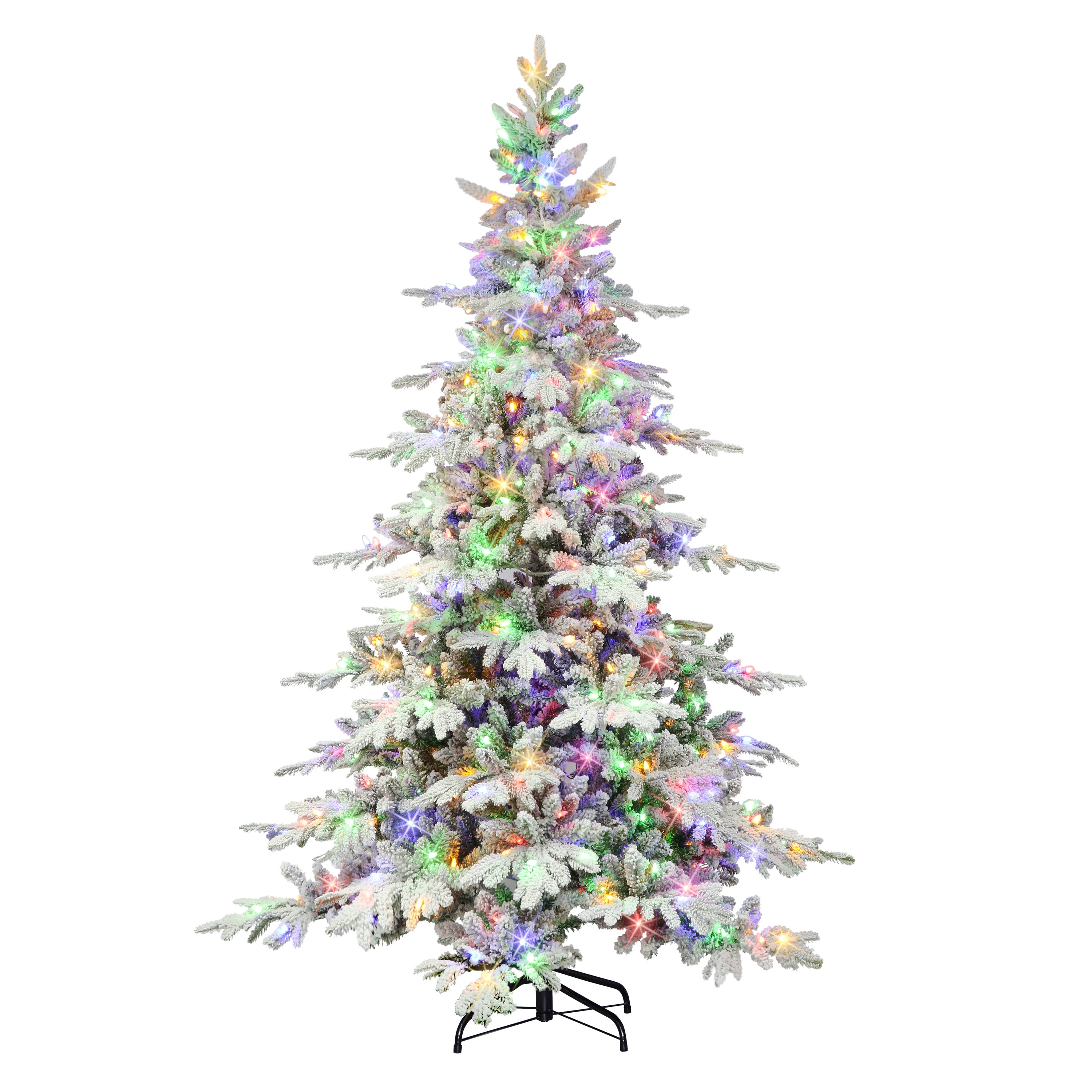7.5 ft Pre-lit Flocked Utah Fir Artificial Christmas Tree with 500 Dual Color LED Lights Metal Stand Green UTFA-T75LD5