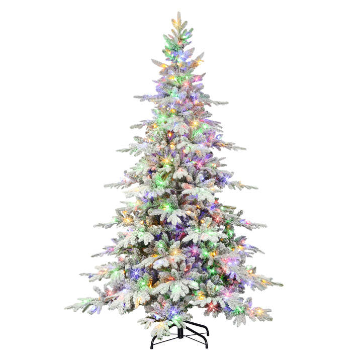 7.5 ft Pre-lit Flocked Utah Fir Artificial Christmas Tree with 500 Dual Color LED Lights Metal Stand Green UTFA-T75LD5