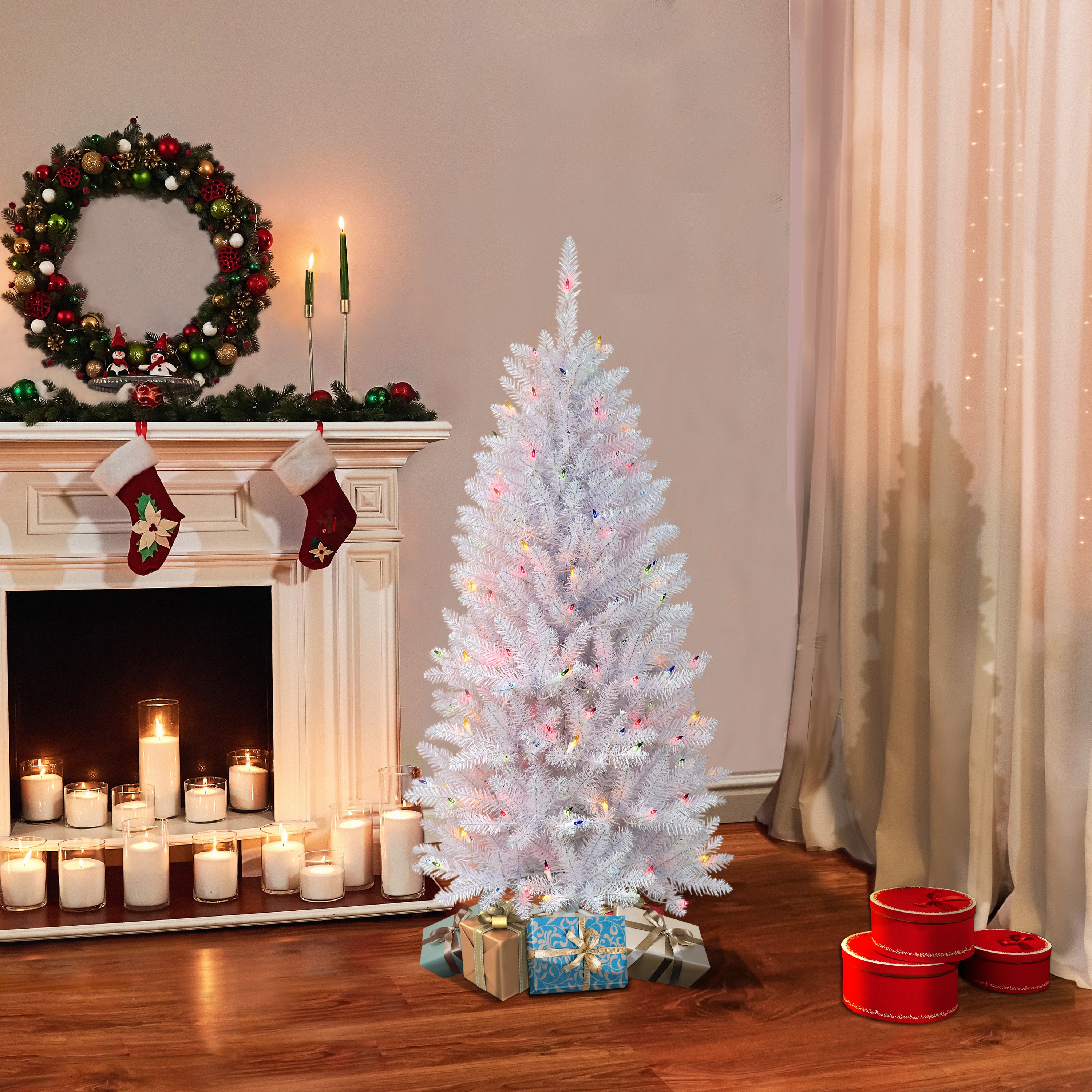 4.5ft Pre-Lit White Fraser Fir Pencil Christmas Tree