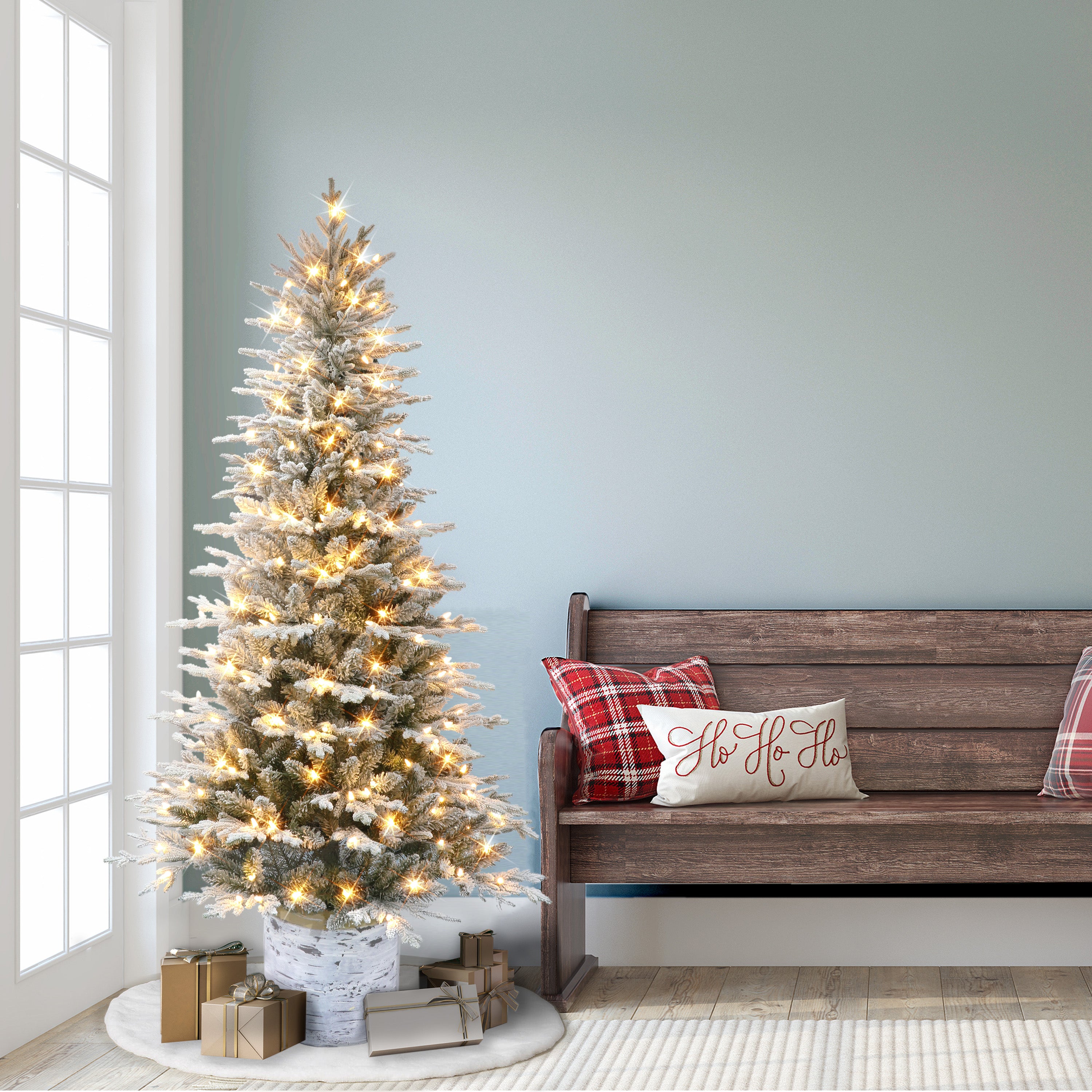 6ft Pre-lit Potted Flocked Arctic Fir Christmas Tree