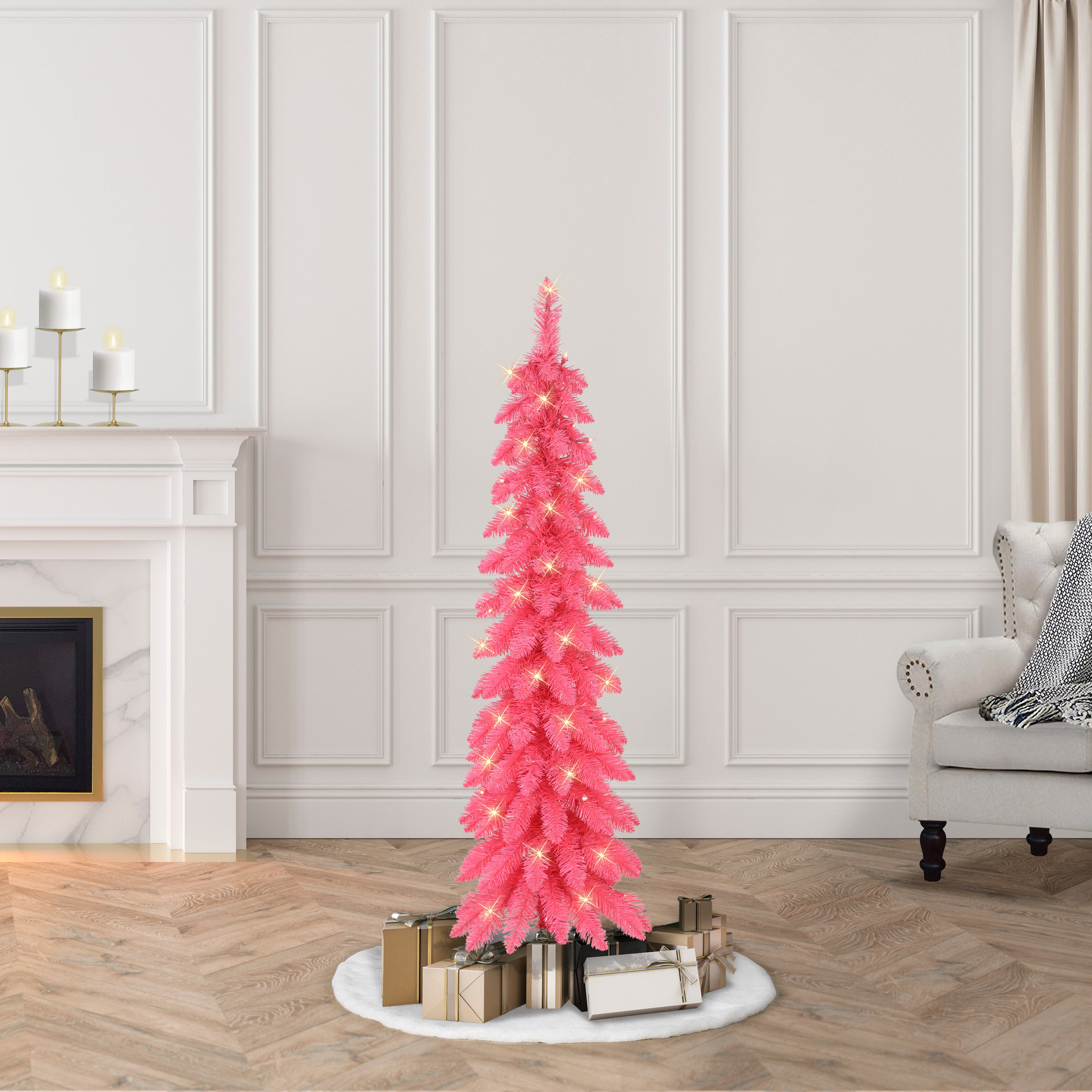 4ft Pre-Lit Pink Alpine Pencil Tree