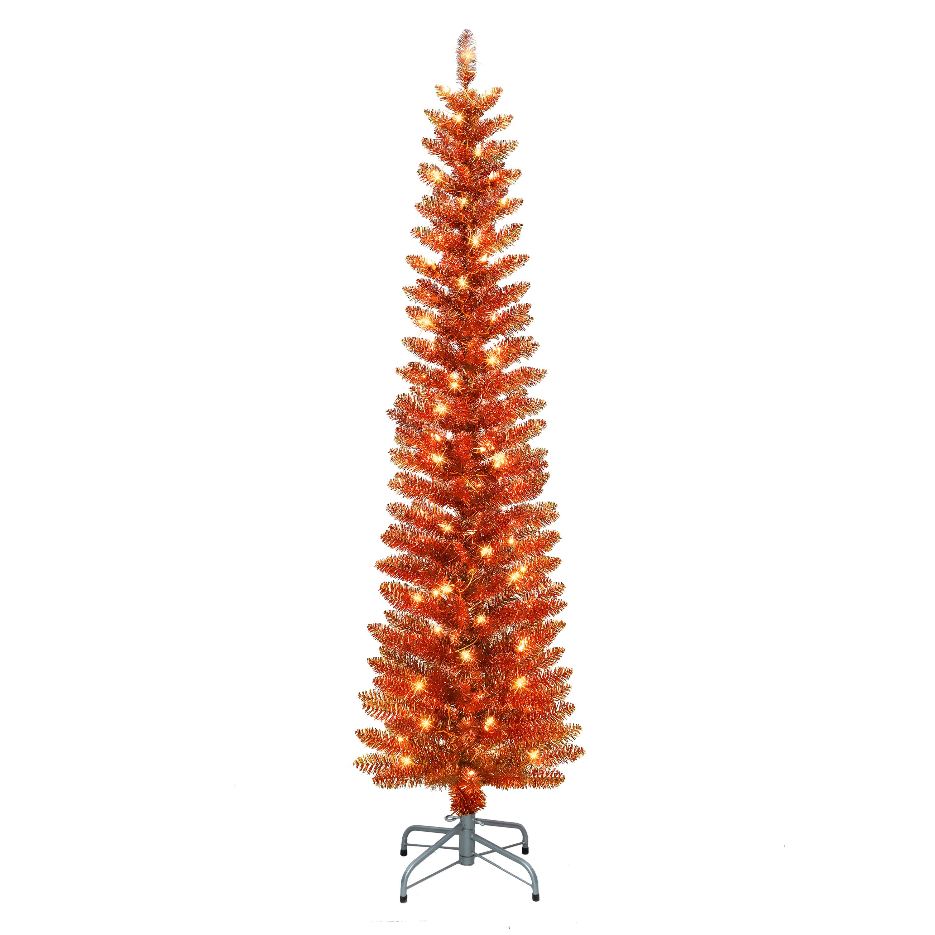 6 ft Pre-Lit Orange Tinsel Artificial Tree 2642A-STOG60C1