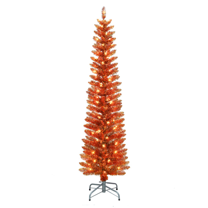 6 ft Pre-Lit Orange Tinsel Artificial Tree 2642A-STOG60C1