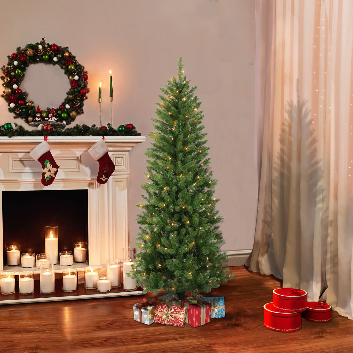 4 ft Pre-Lit Carson Pine Artificial Christmas Tree with 70 UL Clear ...