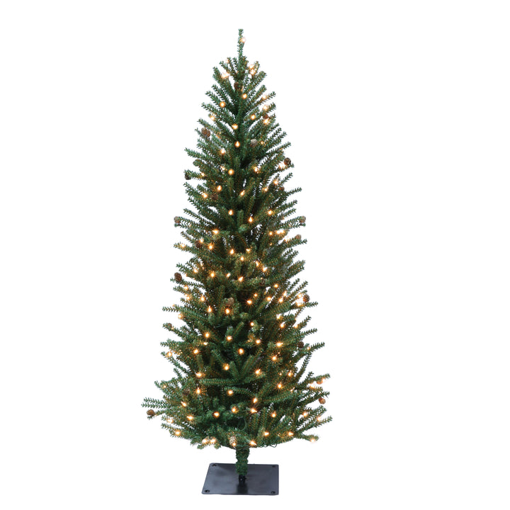 6 ft Pre-Lit Artificial Christmas Tree with 300 UL Clear Lights and Pinecones Burlap Sac Base Green 1835-ST60C3A