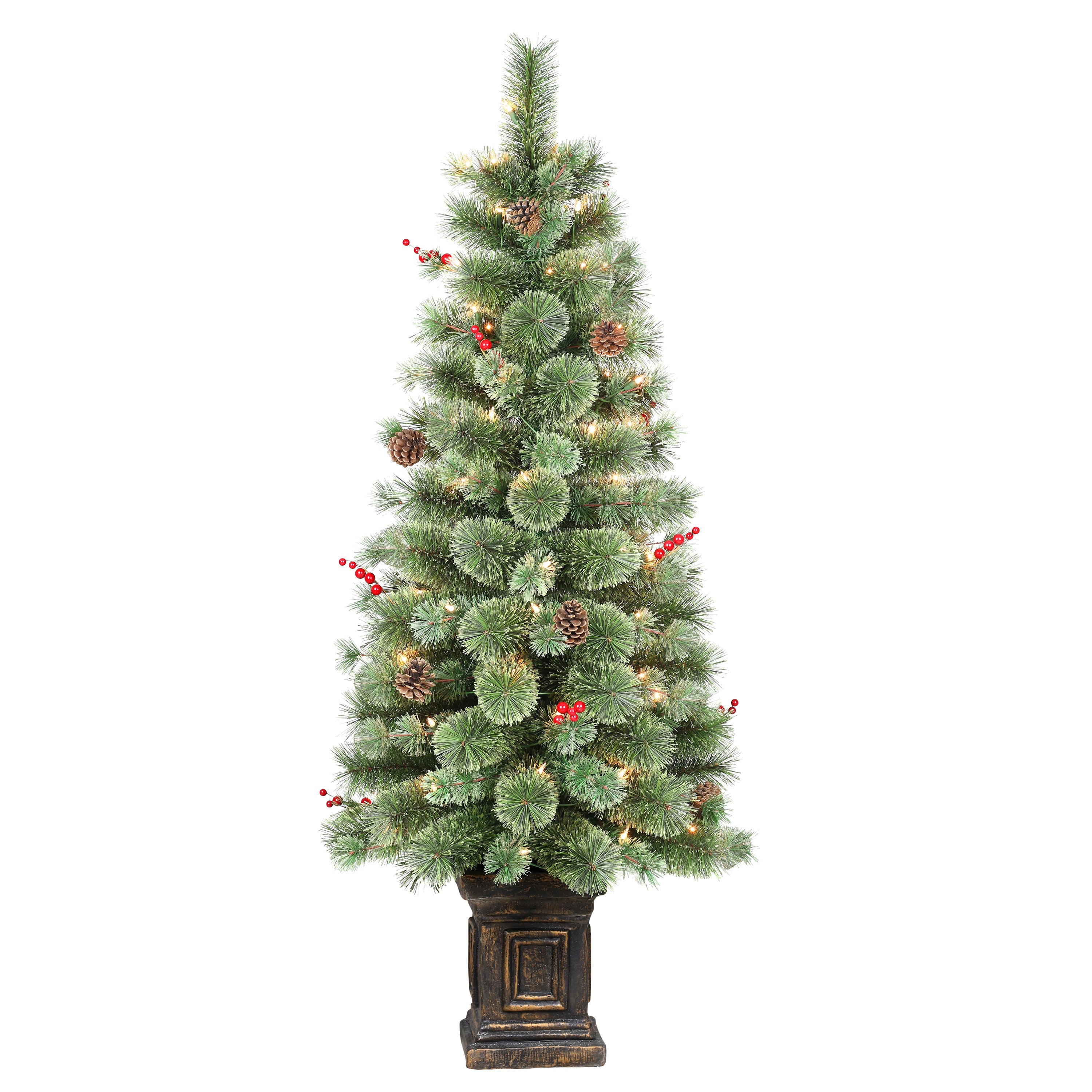 4.5 ft Pre-Lit Potted Natural Pine Artificial Christmas Tree with 70 UL Clear Lights Decorative Pot Base Green NAPA-ST45C07