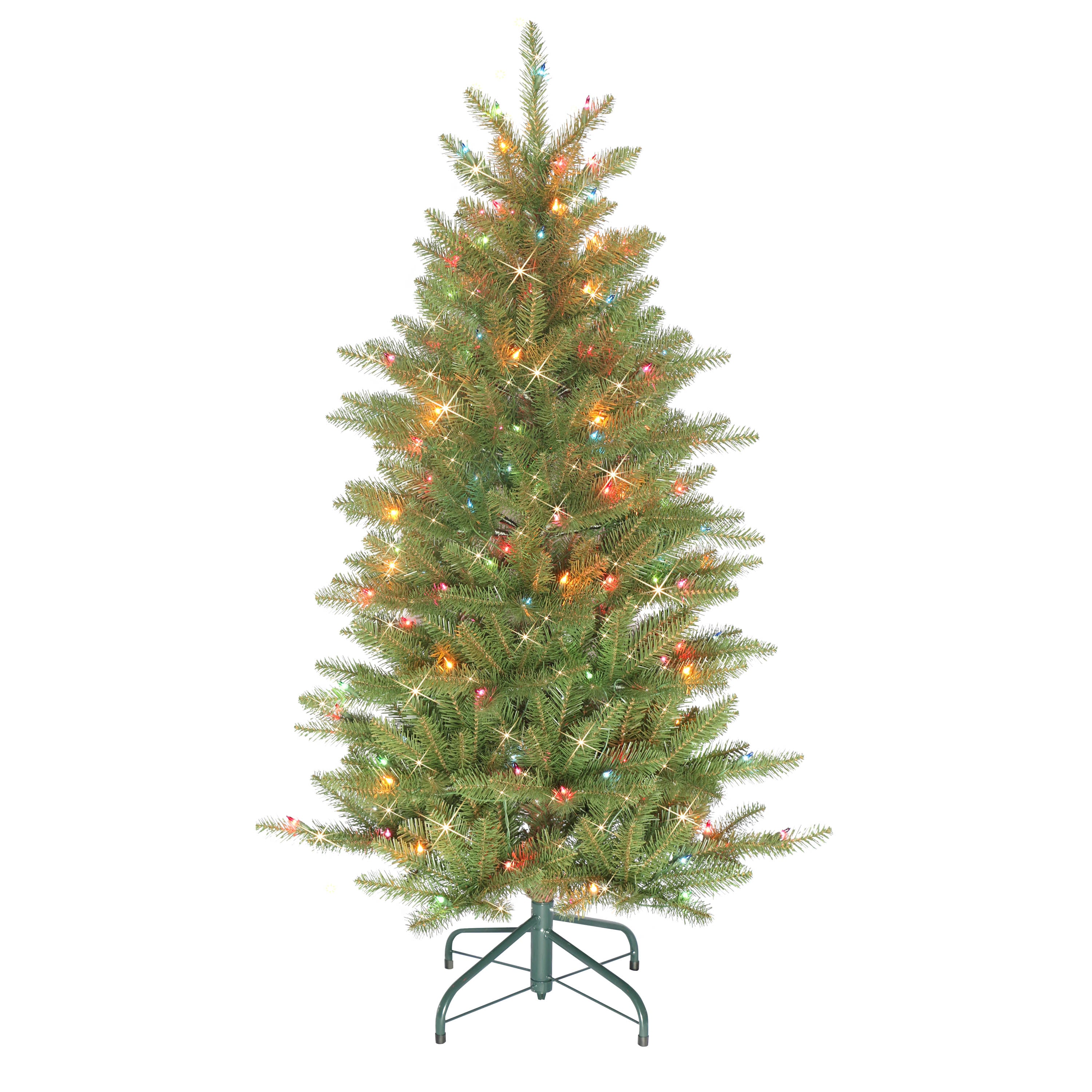 4.5 ft Pre-Lit Slim Fraser Fir Artificial Christmas Tree with 150 UL Multi-Color Lights Metal Stand Green FFSLA-45M15