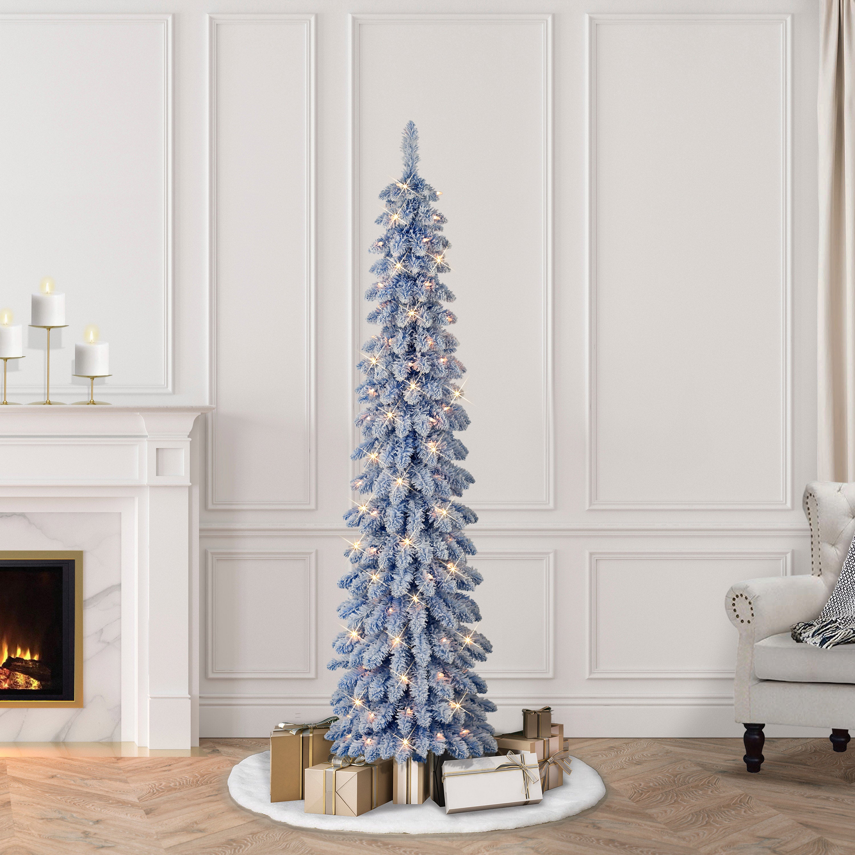 6ft Pre-Lit Flocked Blue Alpine Pencil Tree